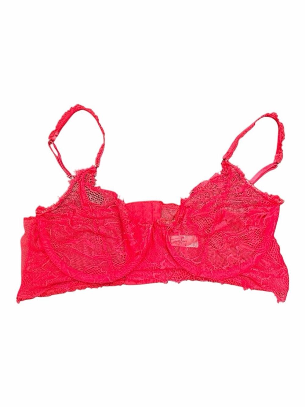 LOVELY Red Floral Lace Unlined Underwire Longline Bralette Bra Women’s 34C